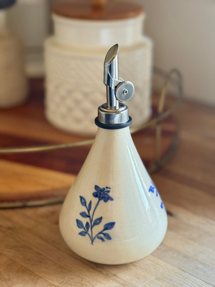 Image of Blue and white floral ceramic olive oil cruet