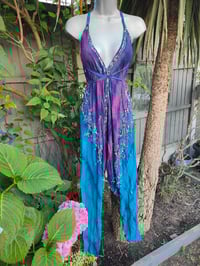 Image 7 of Mykonos tie dye jewelled jumpsuit - purple blue
