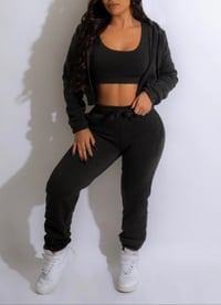 Image 2 of 3 PIECES SET BRA TOP & HOODIE JACKET & JOGGER PANTS black