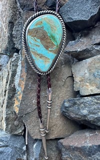 Image 2 of Large Royston Turquoise Bolo Tie w/ Handmade Sterling Tips