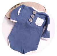 Image 1 of Baby Boy bodysuit for Sitter Photoshoots |Liam | 9-12 months | blue jeans