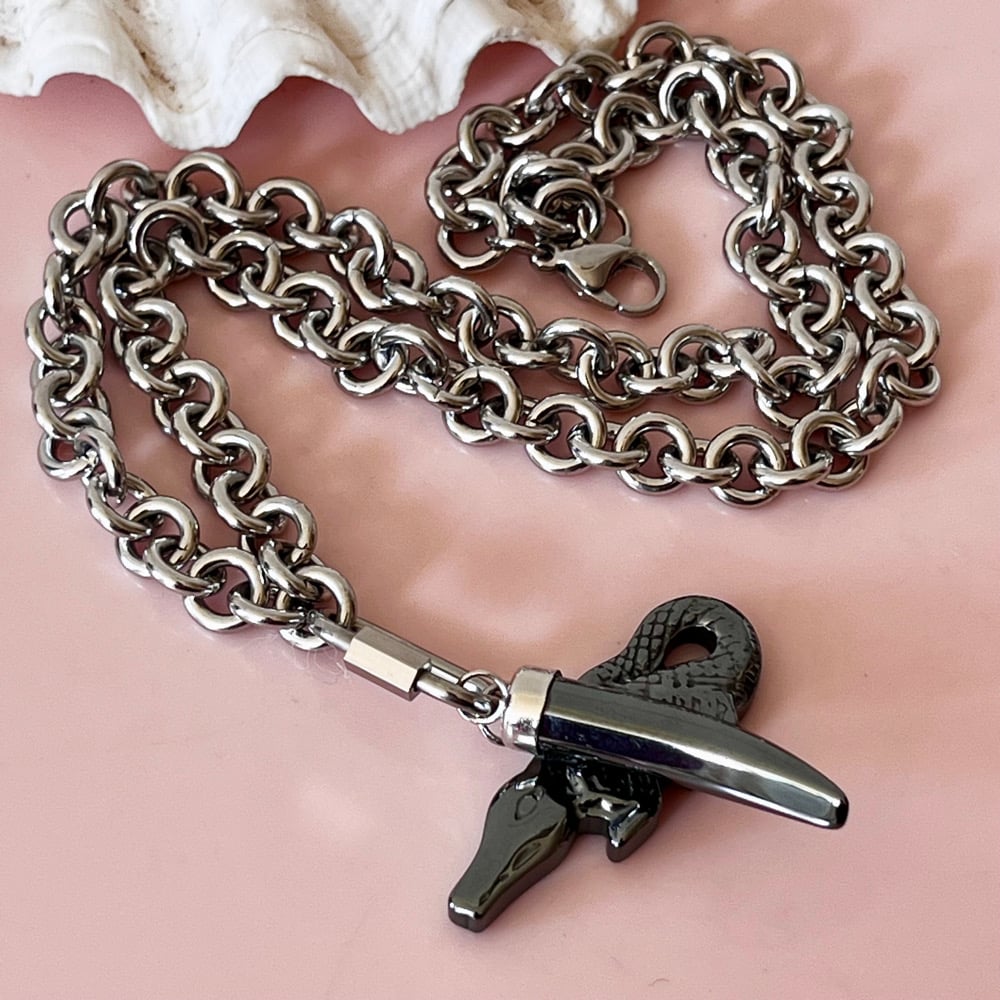 Image of Chunky Hematite Alligator and Tusk Necklace