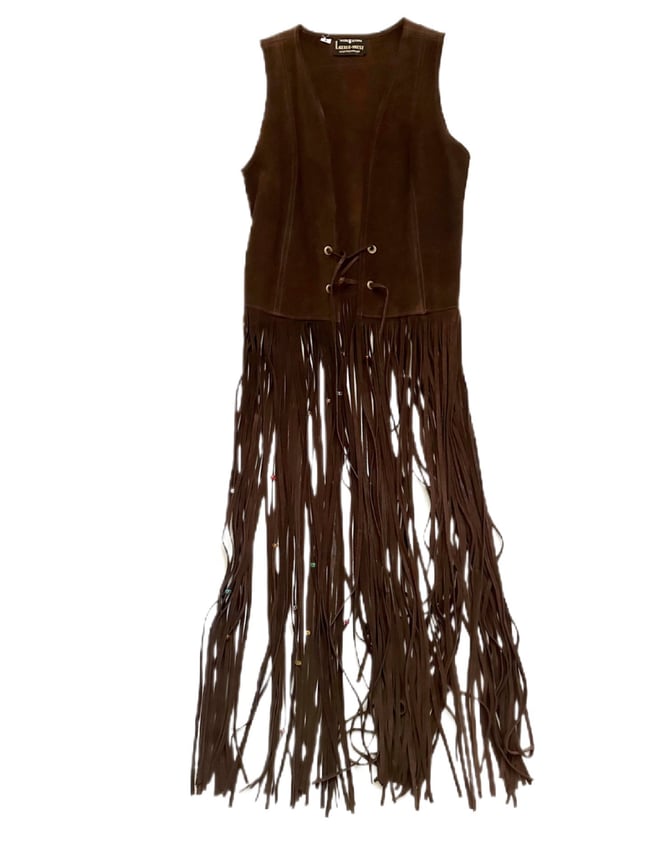 early 1970s maxi length suede fringe lace up vest waistcoat 