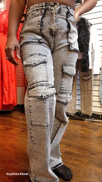 Image 3 of Black stone washed cargo jeans .