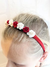 Image 2 of Red & White Flower Headband, Christmas valentines hair accessories 