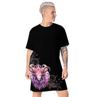 Image 1 of Black and Bright Pink Baphomet Goat Head Pastel Kawaii Inspired T-shirt dress