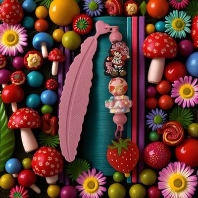 Image of Strawberry Shortcake charm bookmark , cartoon character, 80s, 90s, Nostalgia, pink