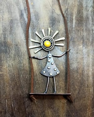 Copper and brass pendant, sunny girl on the swing  Copy