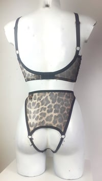 Image 5 of The SUBMIT open cup bra & high cut SABBATH lingerie set in leopard mesh.