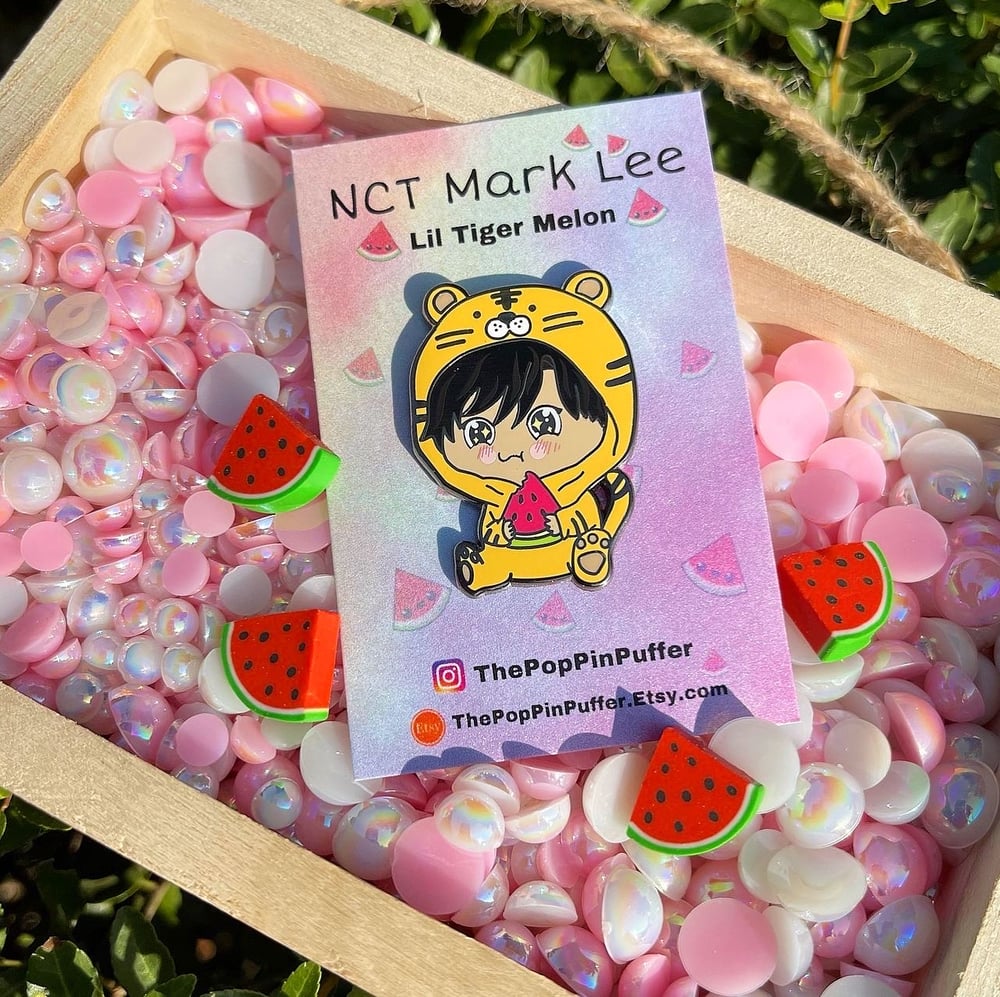 Image of NCT Mark Lee Tiger Melon Pin (was $14)