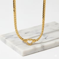 Image 4 of PVD Gold Plated/Stainless Steel Heart Necklace for Women - Custom Cuban Link, Non Tarnish.