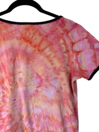 Image 7 of ♻️ UPCYCLED XXS Lularoe Ringer Tee in Peachy Spiral Ice Dye