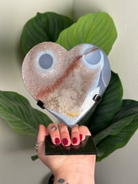 Image 1 of DRUZY AGATE X AMETHYST STALACTITE HEART ON CUSTOM STAND -URUGUAY- E