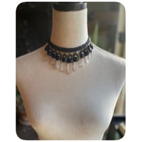 Image 1 of The Empress Necklace - Clear Quartz Crystals and Black Kodiak Leather Trois