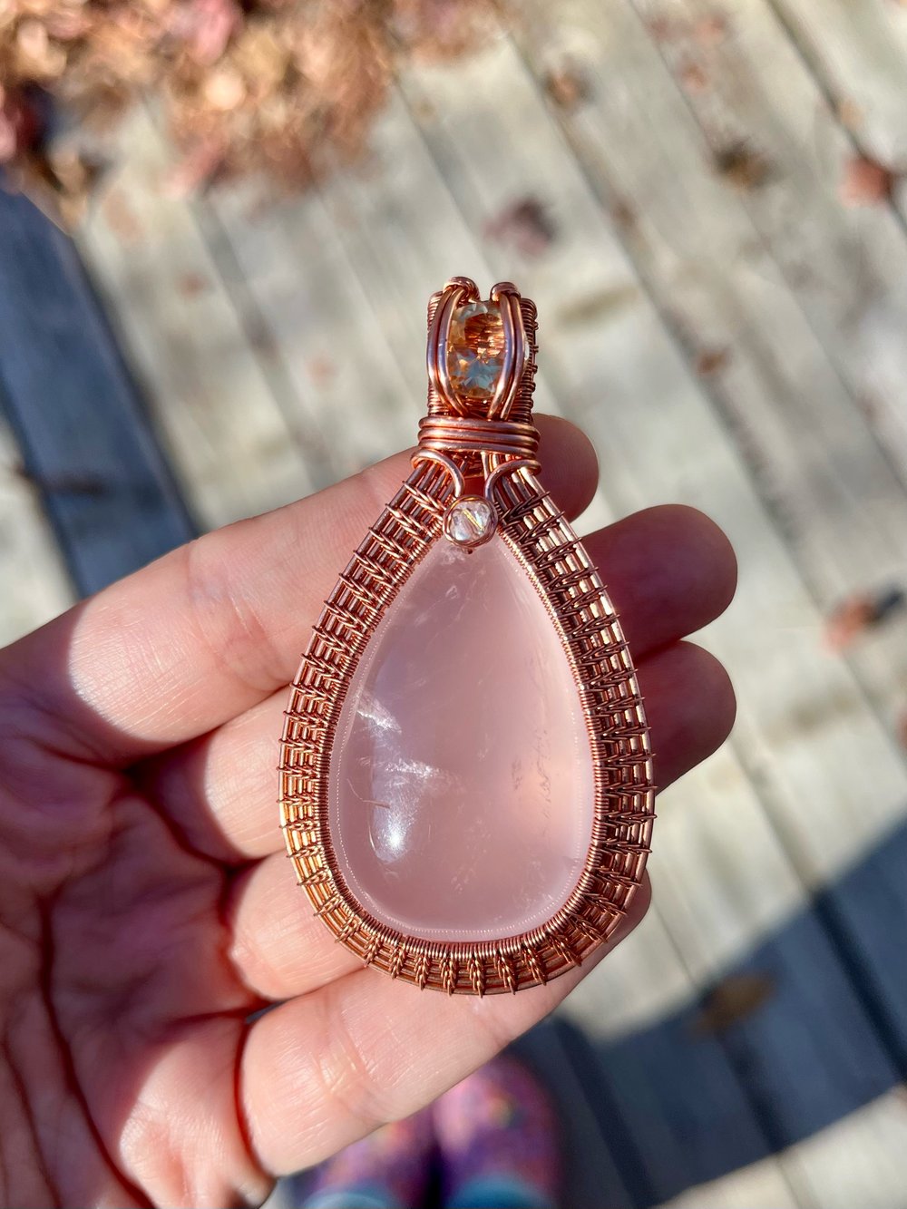 Image of rose quartz x citrine pendant