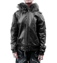 Image 1 of Black 'Le Visere' Fur Lined Leather Jacket 