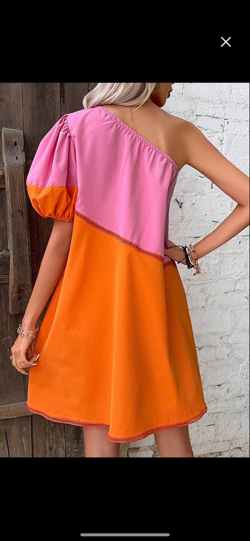 Image of One Shoulder Puff Sleeve Dress