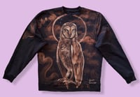 Image 1 of “WISE OWL” CUSTOM BLEACH PAINTED SWEATSHIRT LARGE