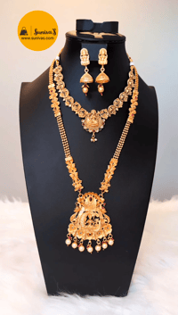 Image 1 of Shreesha_ Short Temple Jewelry Necklace Set Featuring Goddess Laxmi 