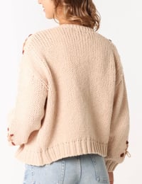 Image 2 of BEIGE DAISY EMBROIDERY OPEN KNIT CARDIGAN