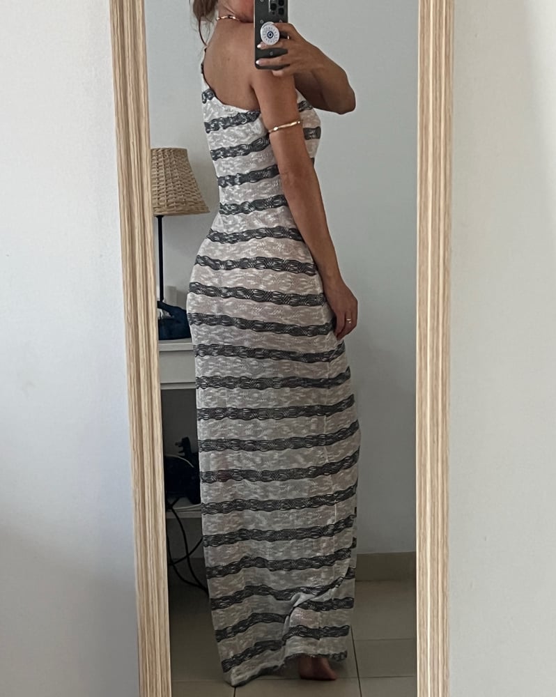 Image of Asymmetric Maxi Dress In Stripe Knit 
