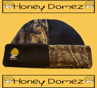 Black and Camo Fleece 4 panel beanie 