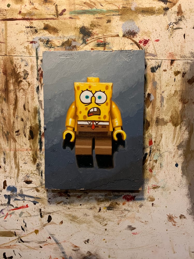 Image of SpongeBob lego oil painting 