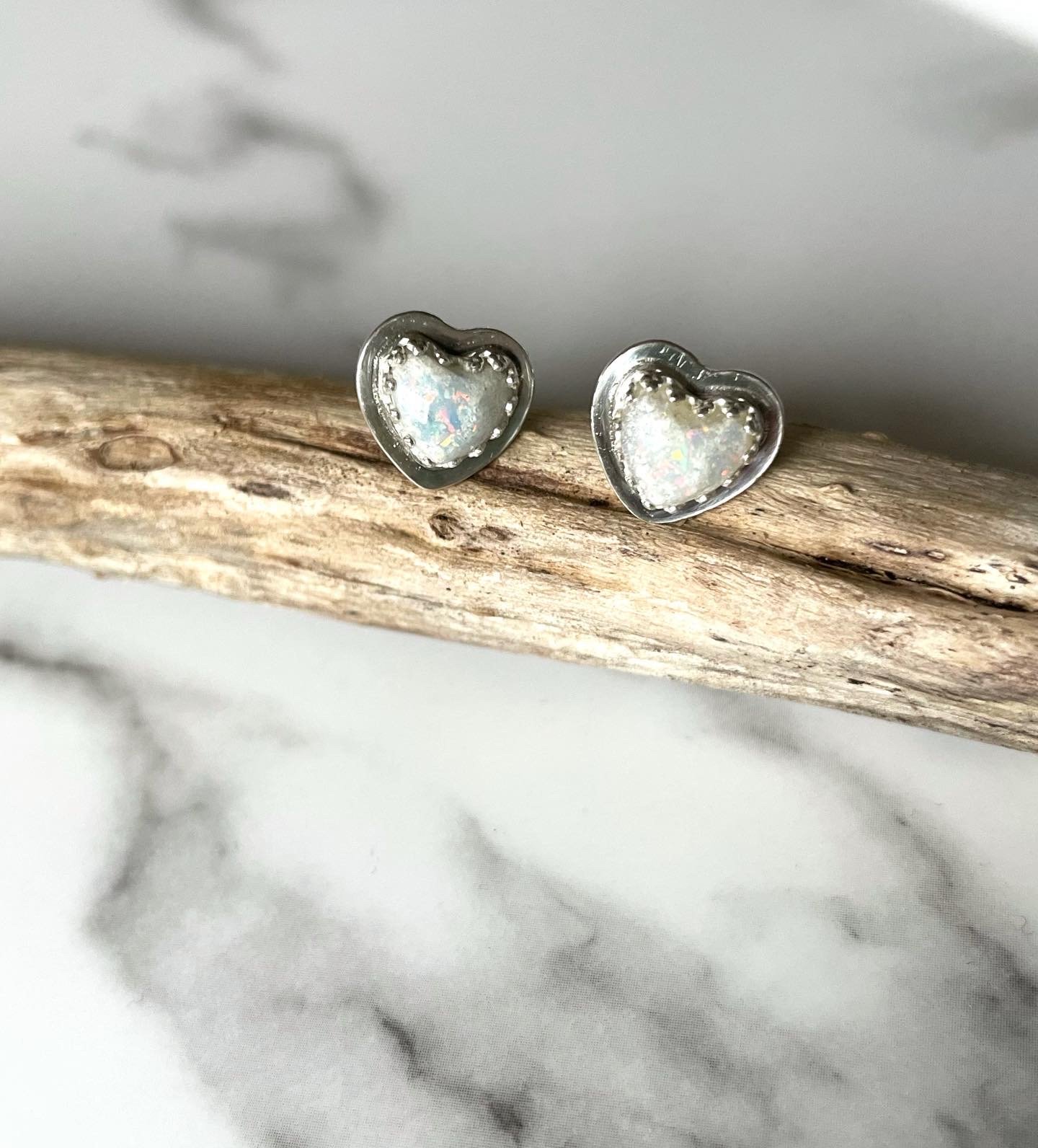 Image of Handmade Sterling Silver Heart Breastmilk / ashes Stud Earrings 925