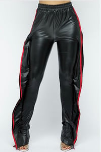 Image 1 of Faux- Leather Ruffled Track Pants