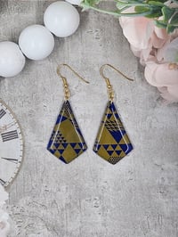 Image 3 of Gold and Blue Geo Earrings