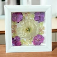 Image 4 of Genuine White Hollyhock, Hydrangea & Geranium Wildflower Art In 6" X 6" Shadow Box (Item# 202301S)