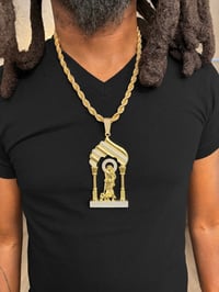 Image 1 of 8mm Thick Rope Chain 22” w/ St. Lazarus Pendant Gold Plated | Religious Pendant Chain |