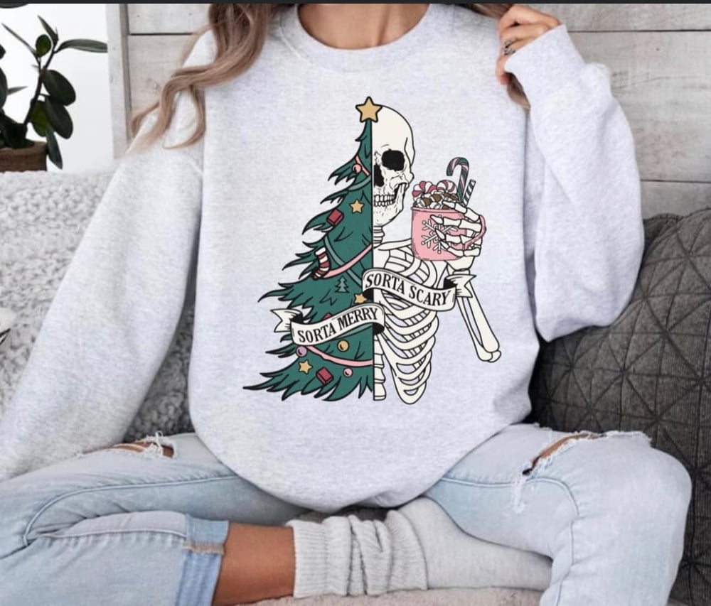 Image of Sorta Merry Sorta Scary Crewneck With Sleeve Design