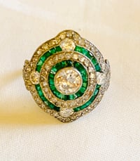 Image 3 of EMERALD AND DIAMOND TARGET RING 