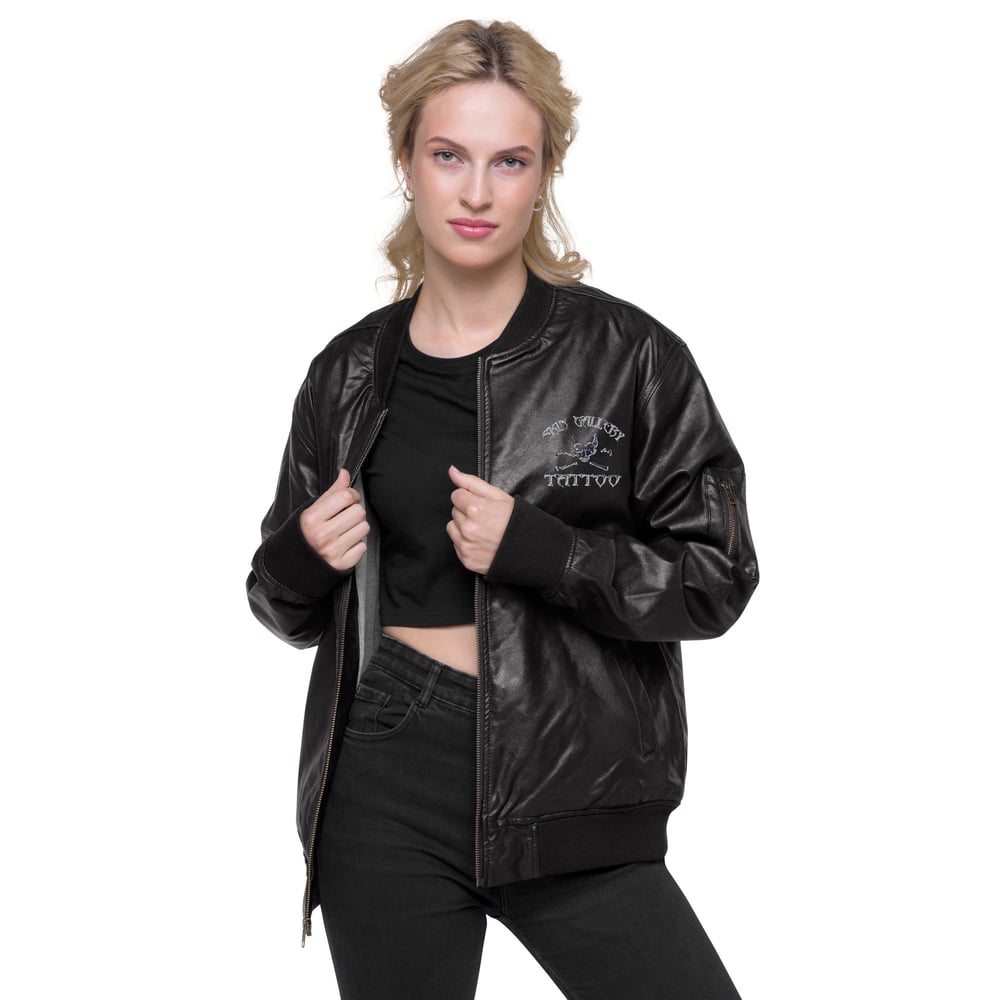 Skin Gallery Tattoo Leather Bomber Jacket