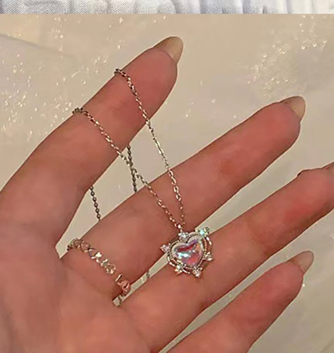 Gold Clear Heart Necklace 