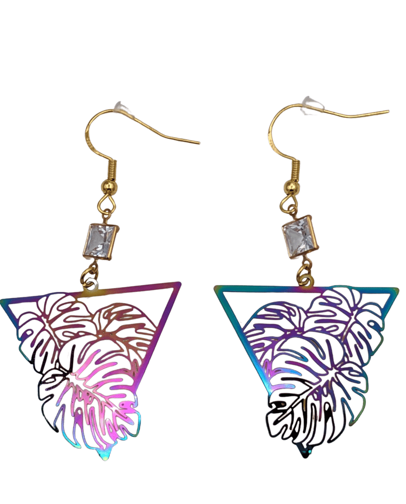 Image of Leaf Reflective Rainbow Stainless Steel Earrings 