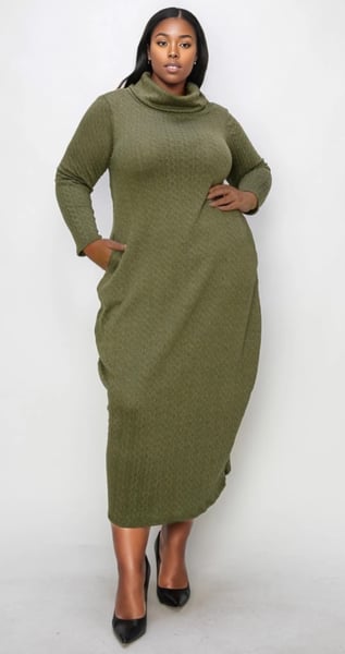 Image of Turtle Neck Cable Knit Pocket Dress