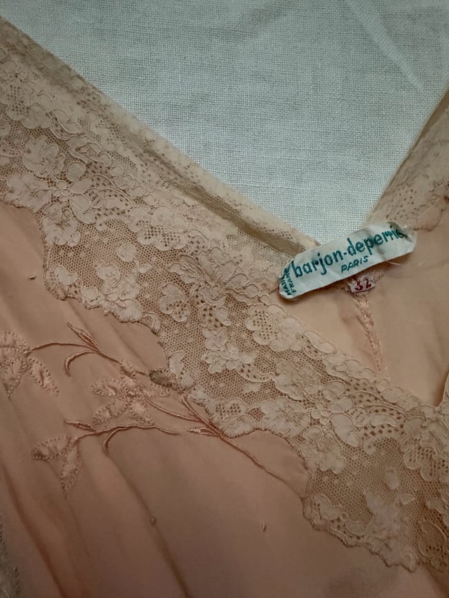1930s pale pink silk dress embroidery lace 20s