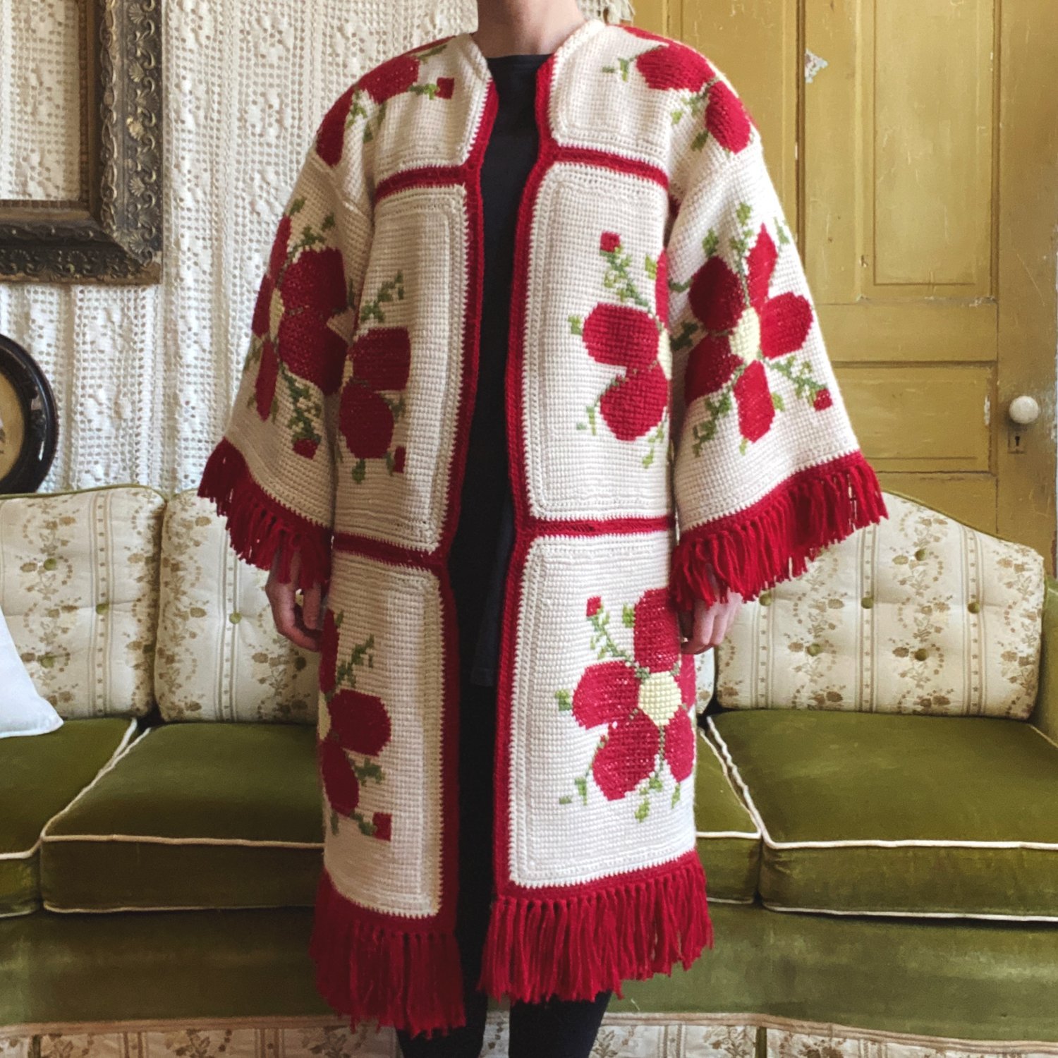 Image of Red Petals Granny Sweater