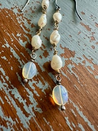 Image 1 of sterling and 14k gold pearl opal dangle earrings