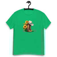 Image 9 of Unisex classic tee, Turquoise Sunflower Cowgirl Boots Tee