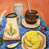 Matisse and sewing with tea of course! ORIGINAL 38x56cm