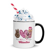 Image 3 of Valentine, Peace, Love Coffee Mug with Color Inside