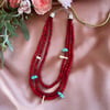3 strand coral, fossilized ivory & turquoise necklace