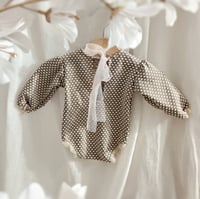 Image 3 of Newborn bodysuit for.phpto shoots |Martella | neutral brown | dots