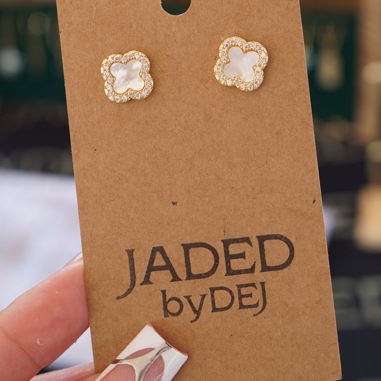 cz clover earring studs Image 2