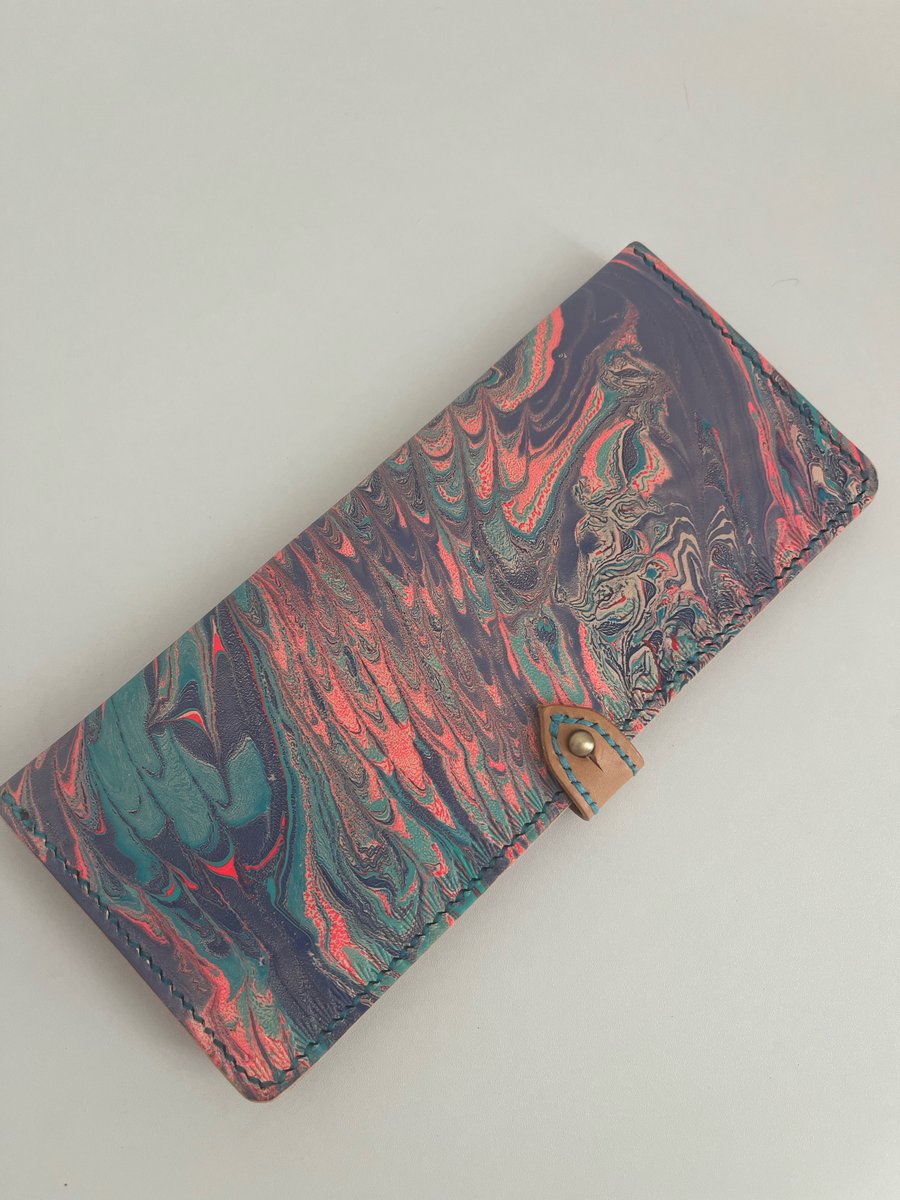 Image of Pink/Turquoise Marbled Long Wallet