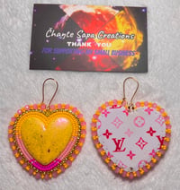 Image 1 of Hand Polished Yellow Heart Beaded Earrings