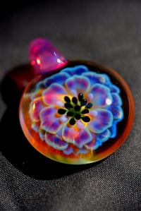 Image 2 of psychedelic sunflower pendant with uv reactive center dots 💜🌼✨️